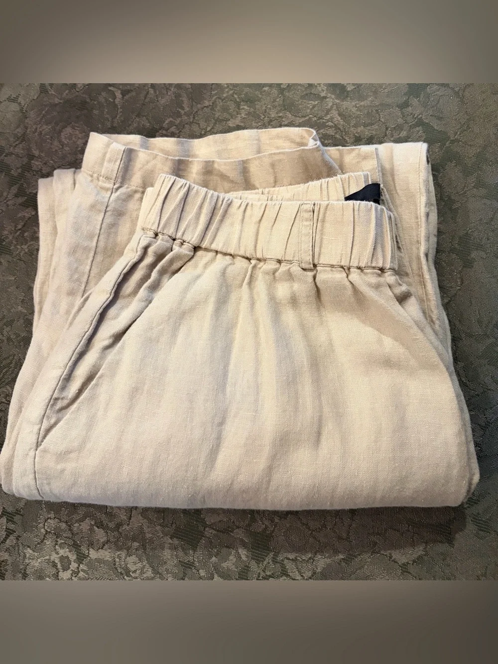 Quince Oatmeal Elastic-Waist 100% Flax Euro Linen Pants, Breathable & Light, Sm